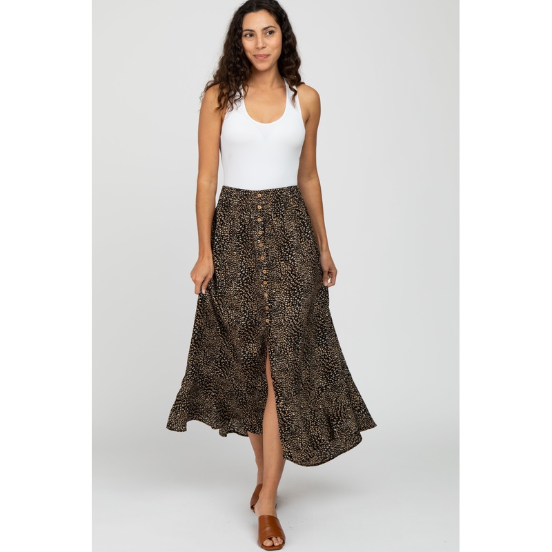 Black Animal Print Maxi Skirt