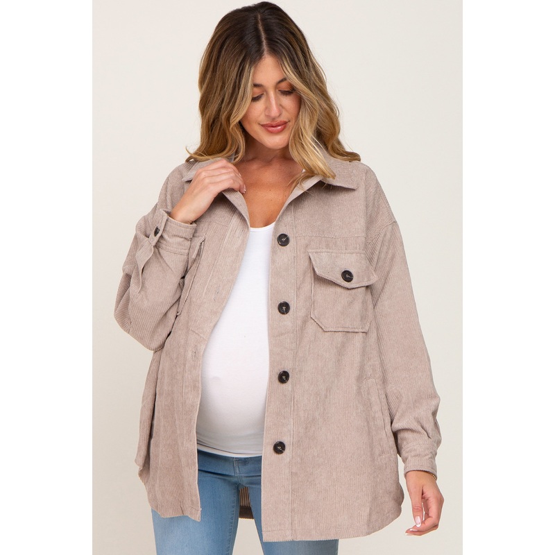 Taupe Corduroy Maternity Shirt Jacket