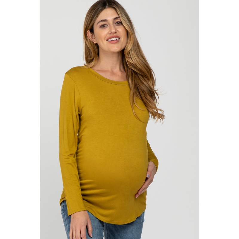 Yellow Basic Long Sleeve Maternity Top