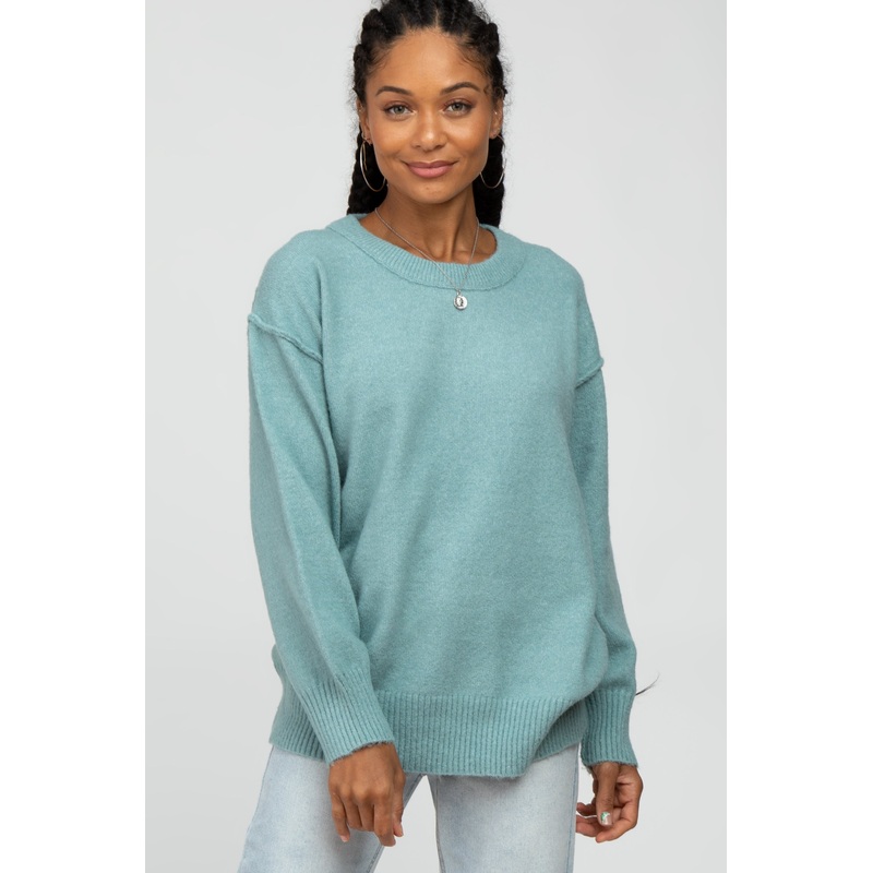 Aqua Exposed Seam Sweater