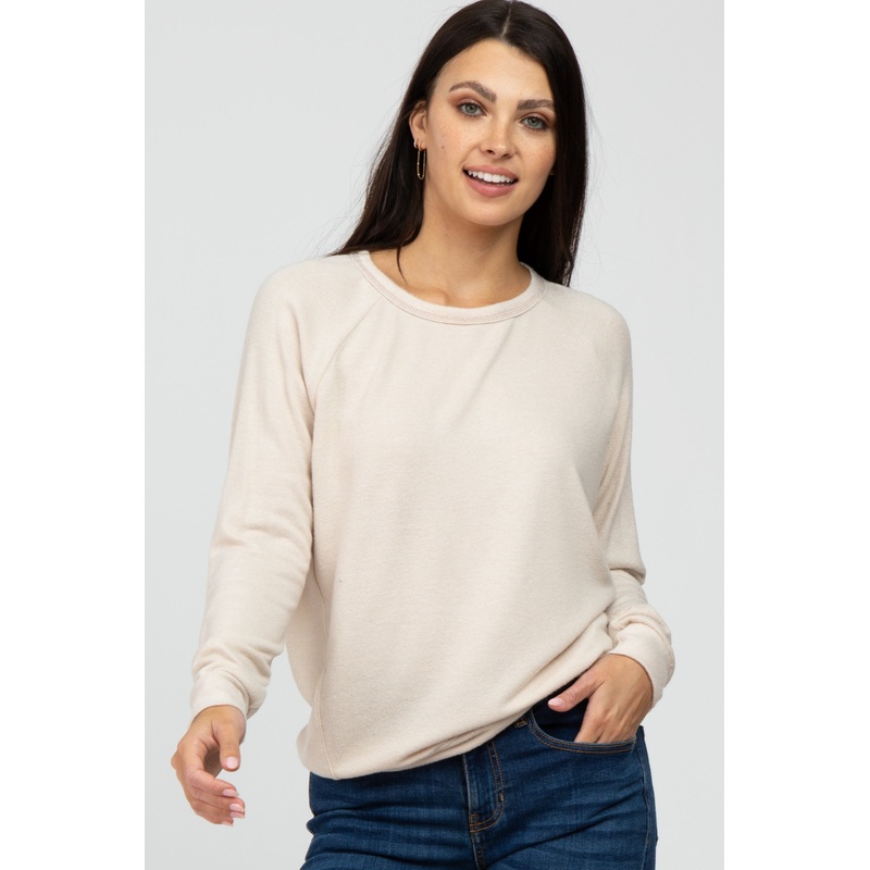 Beige Brushed Long Sleeve Raglan Top