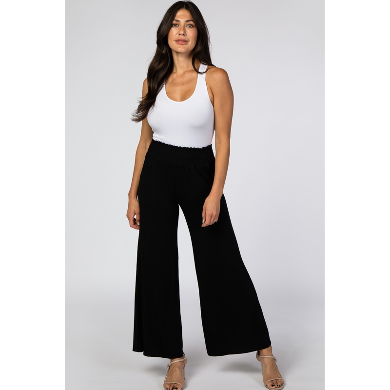 Black Smocked Waist Pants