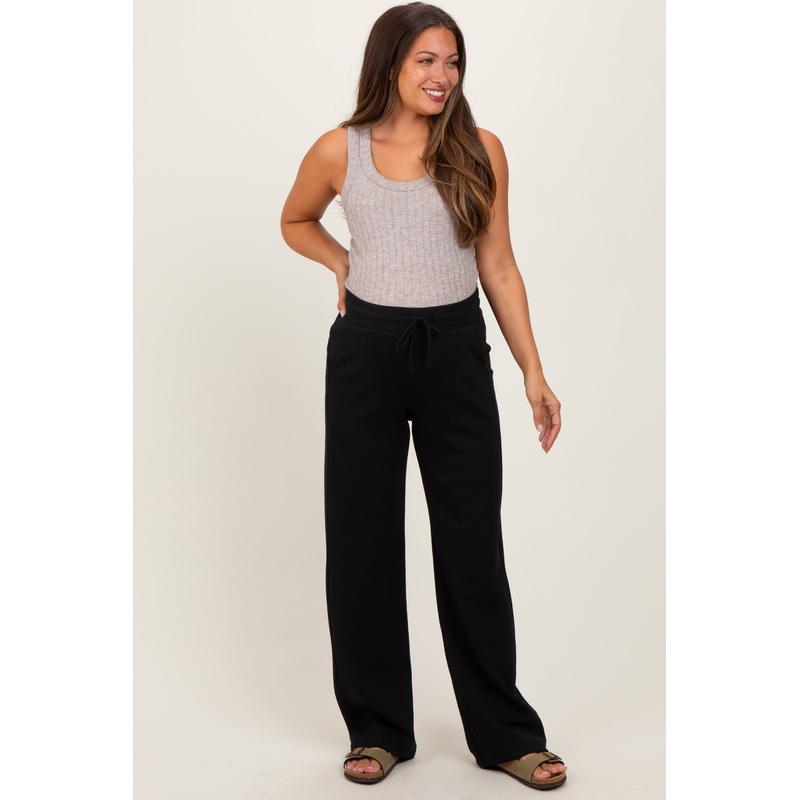 Black Straight Leg Drawstring Maternity Sweatpants