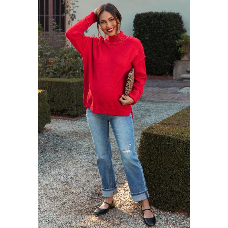 Light Blue Distressed Knee Ankle Straight Leg Maternity Jeans