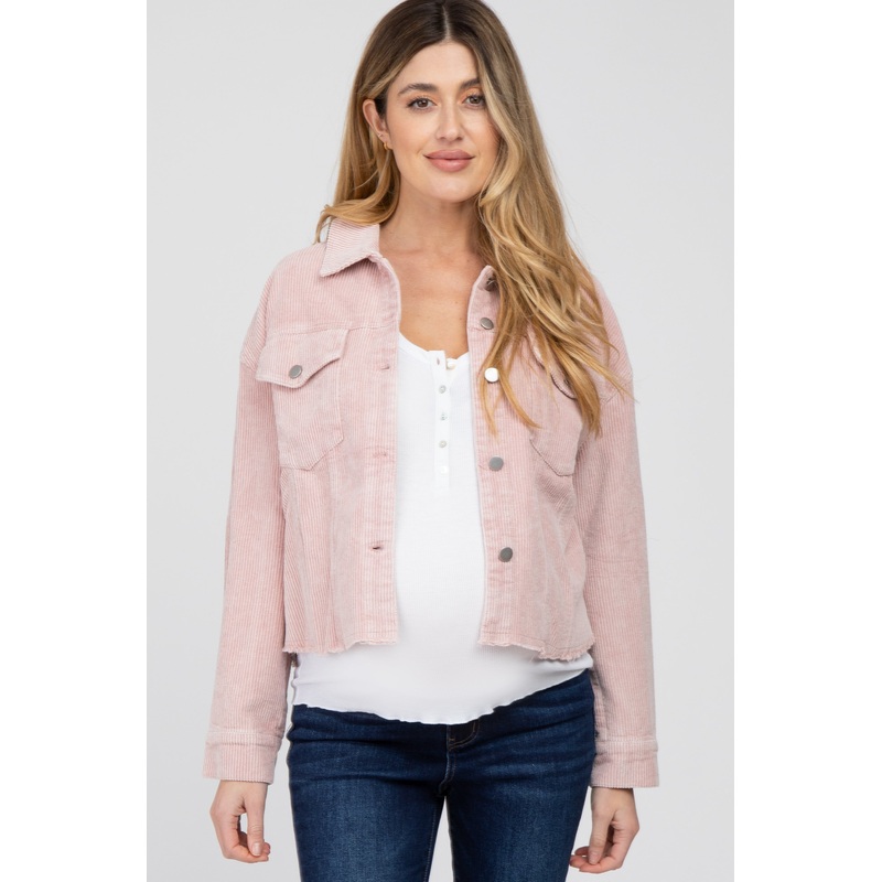 Mauve Corduroy Hi-Low Maternity Jacket