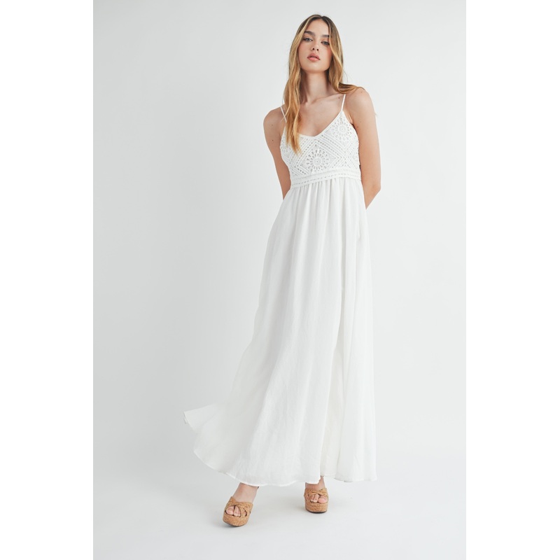 White Crochet Bodice Maxi Dress