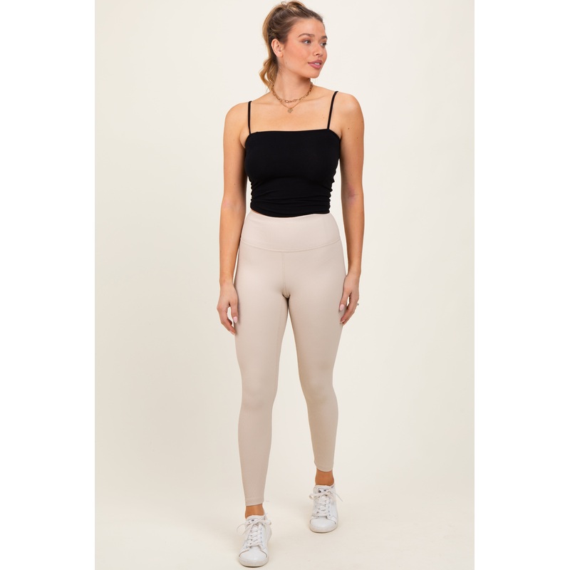 Cream Ribbed Leggings