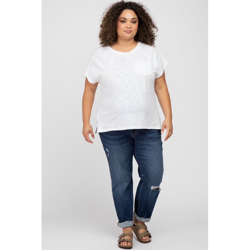 Navy Distressed Rolled Cuff Maternity Plus Skinny Jeans