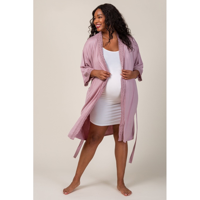 PinkBlush Pink Crochet Trim Plus Delivery/Nursing Maternity Robe