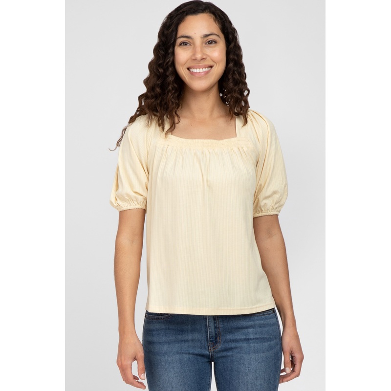 Yellow Ribbed Square Neck Top