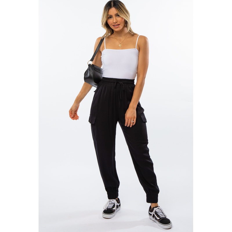 Black Twill Cargo Jogger Pants