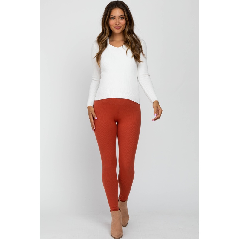 Rust Ribbed Maternity Leggings