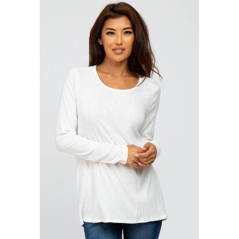 White Knit Ribbed Long Sleeve Top
