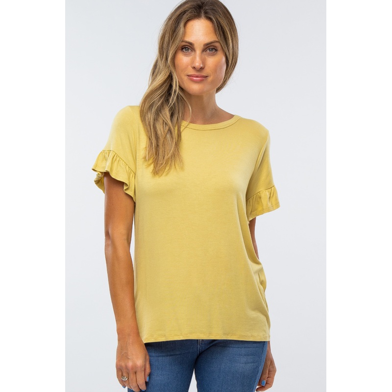 Yellow Ruffle Trim Short Sleeve Top