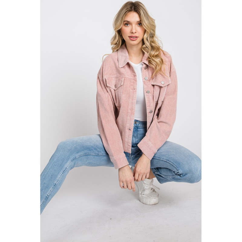 Mauve Corduroy Hi-Low Jacket