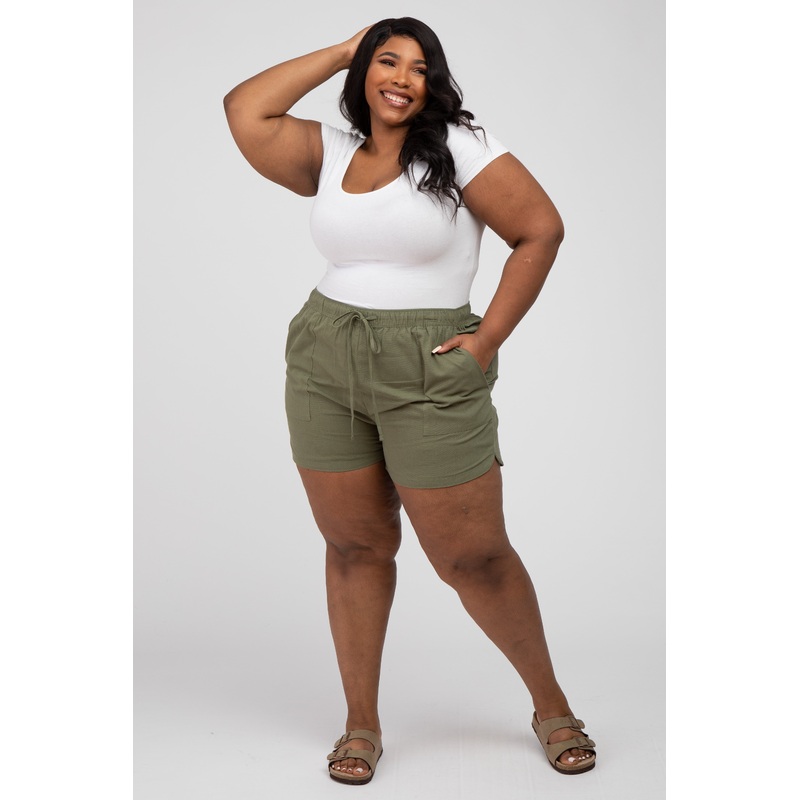 Olive Drawstring Plus Shorts