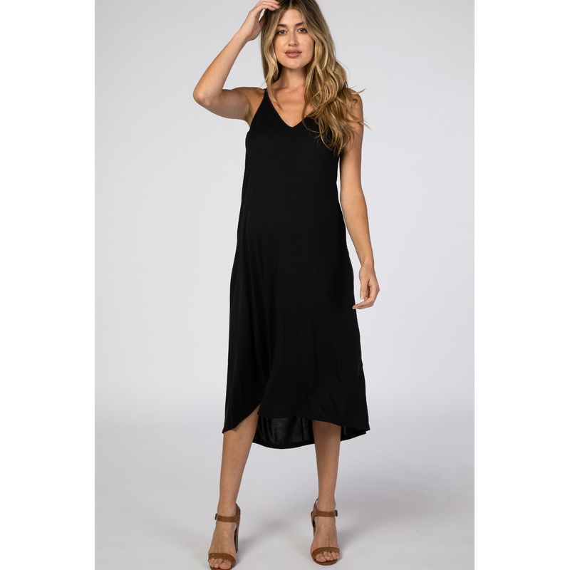 Black Cross Back Maternity Midi Dress