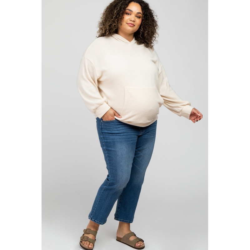 Blue Cropped Straight Leg Maternity Plus Jeans