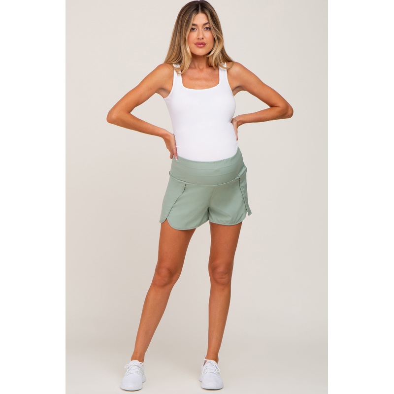Mint Green Elastic Waist Maternity Active Shorts