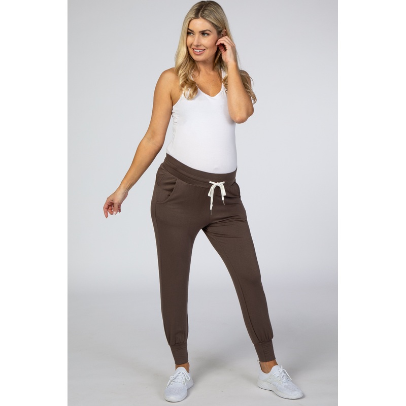 Mocha Maternity Drawstring Jogger Pants