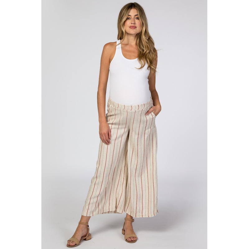 Rust Striped Cropped Maternity Pants
