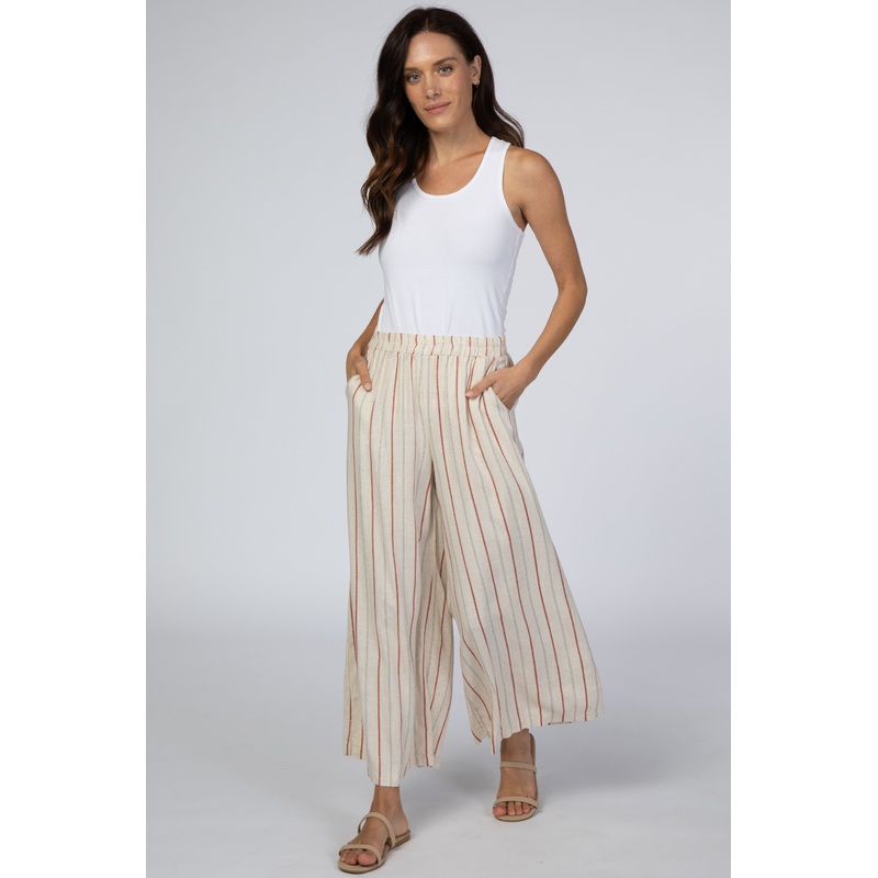 Rust Striped Cropped Pants