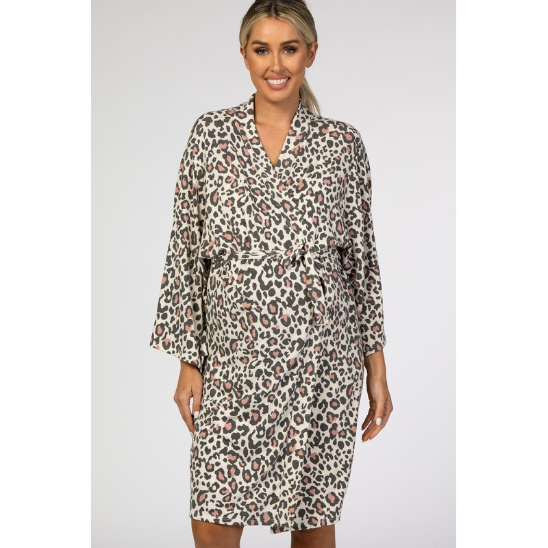 Taupe Animal Print Delivery/Nursing Maternity Robe