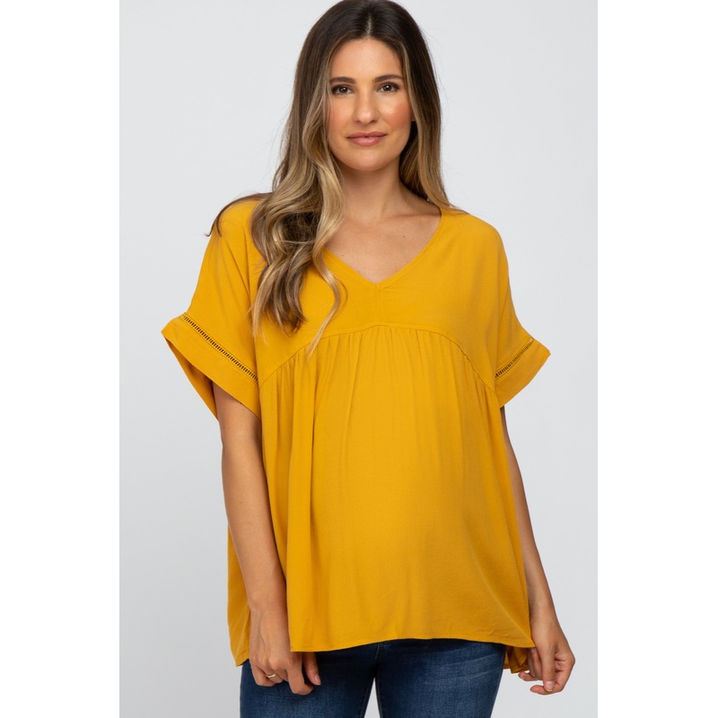 Yellow Babydoll V-Neck Maternity Top