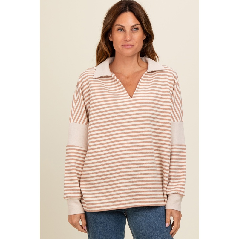 Beige Striped Relaxed Fit Top