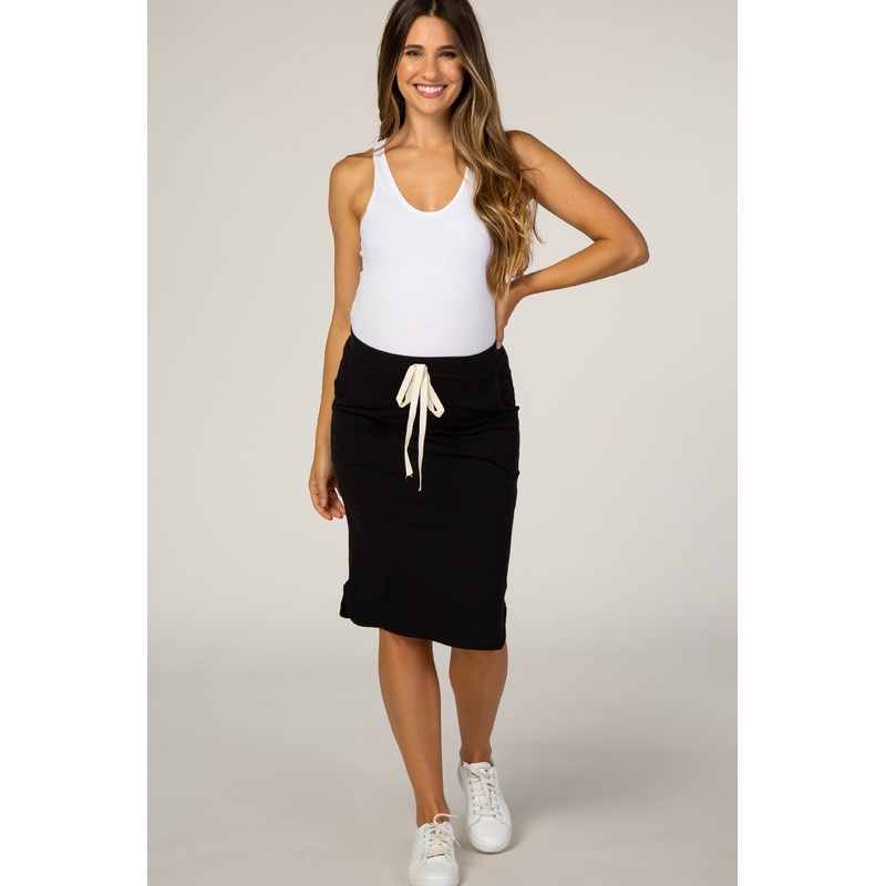 Black Drawstring Maternity Skirt
