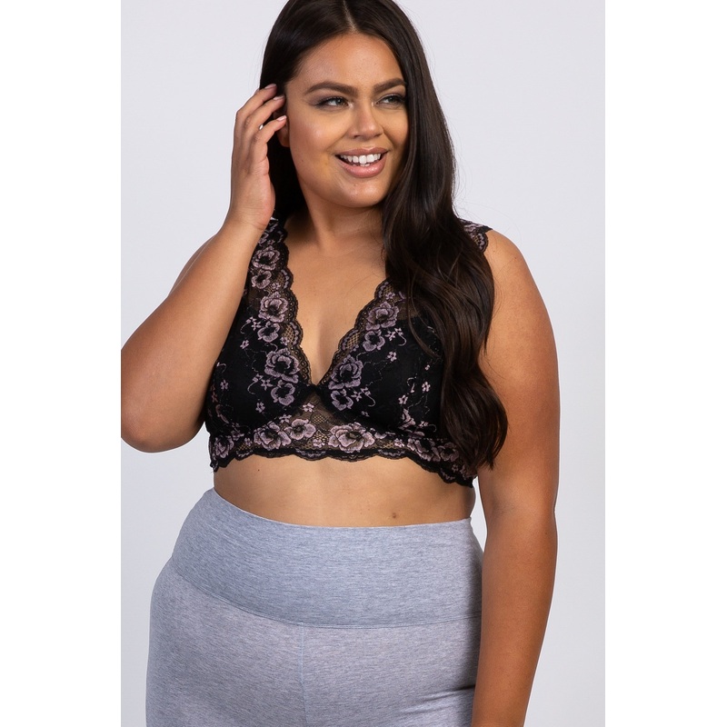 Black Floral Lace Plus Bralette