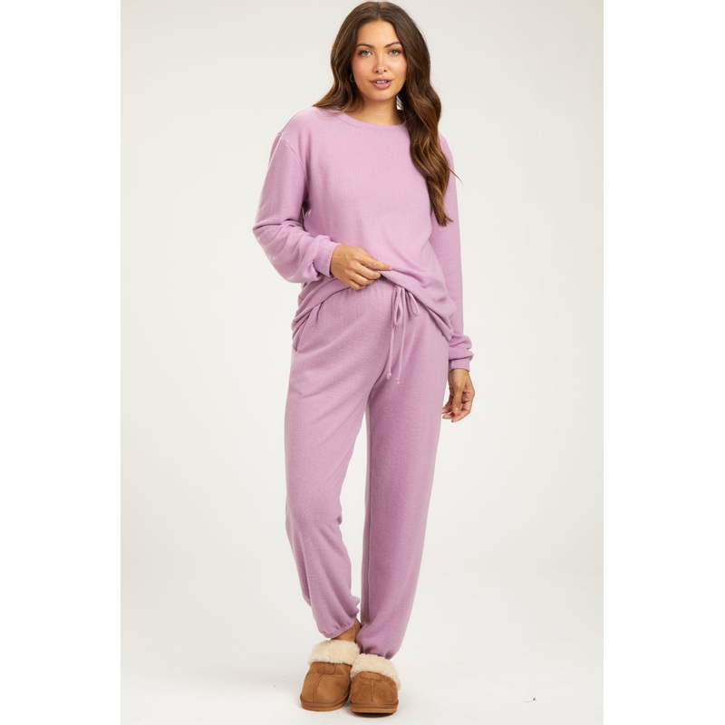 Lavender Soft Knit Brushed Long Sleeve Maternity Lounge Set