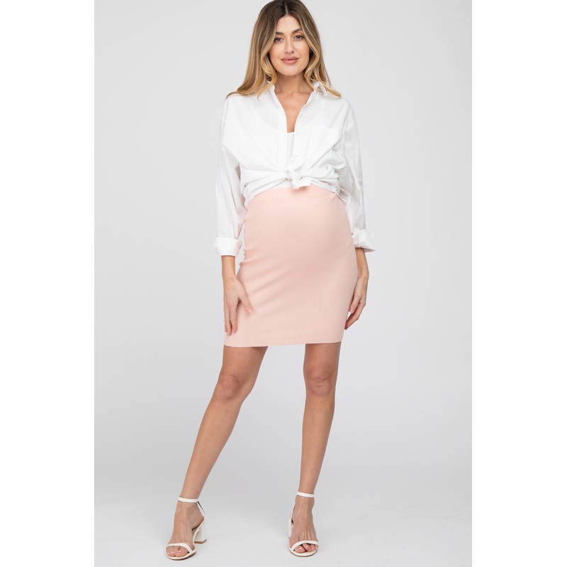 Light Pink Rib Knit Maternity Skirt