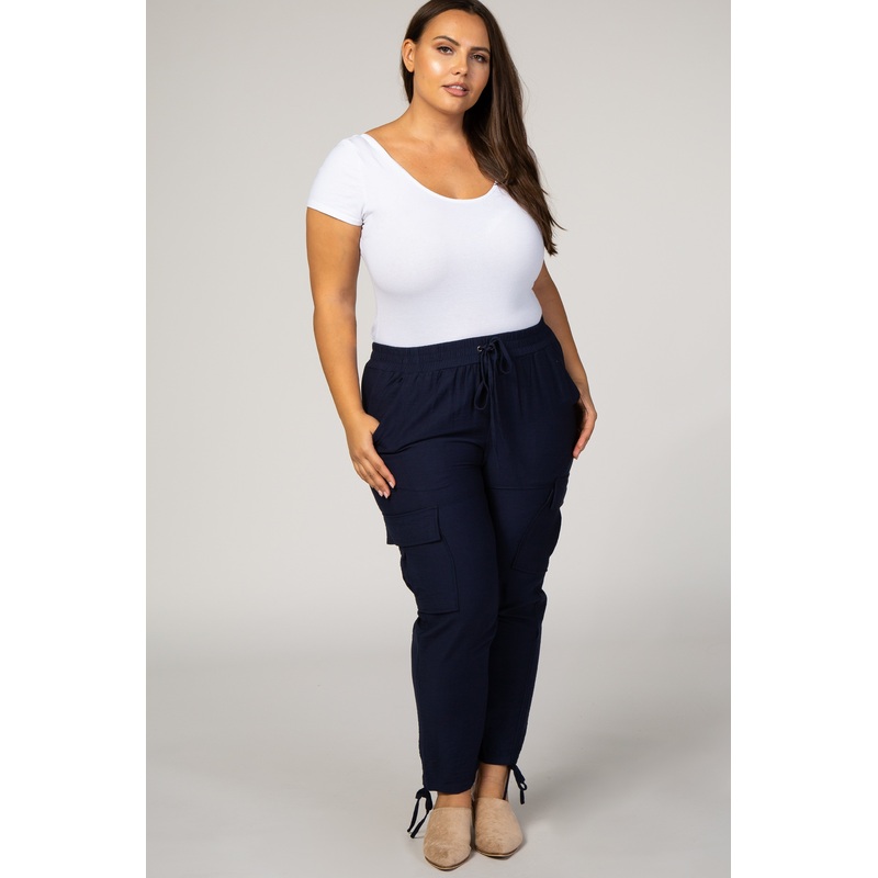 Navy Blue Side Tie Plus Cargo Pants