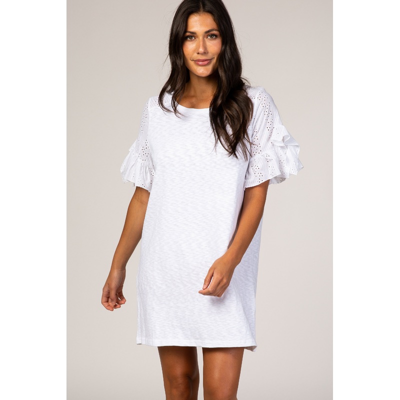 White Crochet Eyelet Sleeve Dress