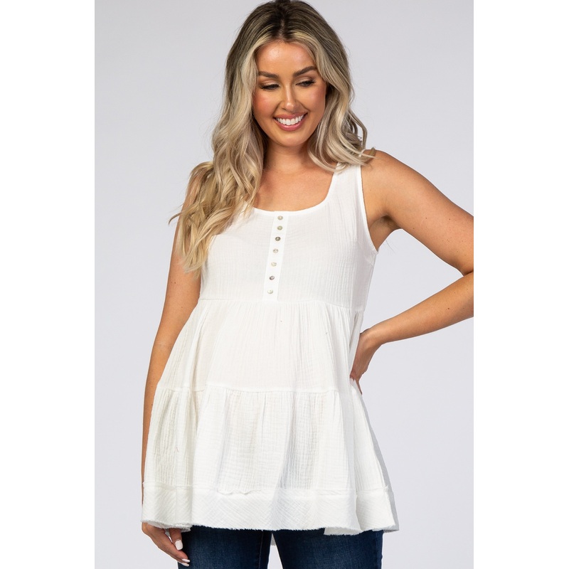 White Tiered Sleeveless Maternity Top