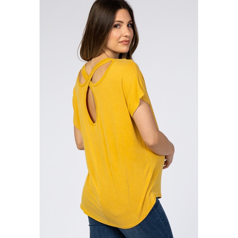 Yellow Cross Back Short Sleeve Maternity Top