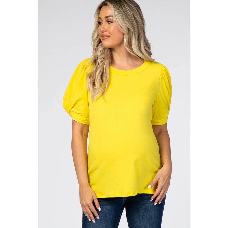 Yellow Puff Sleeve Maternity Top