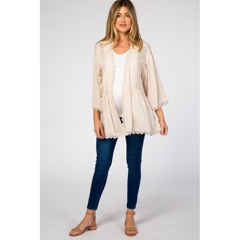 Beige Crochet Detail Maternity Cover Up