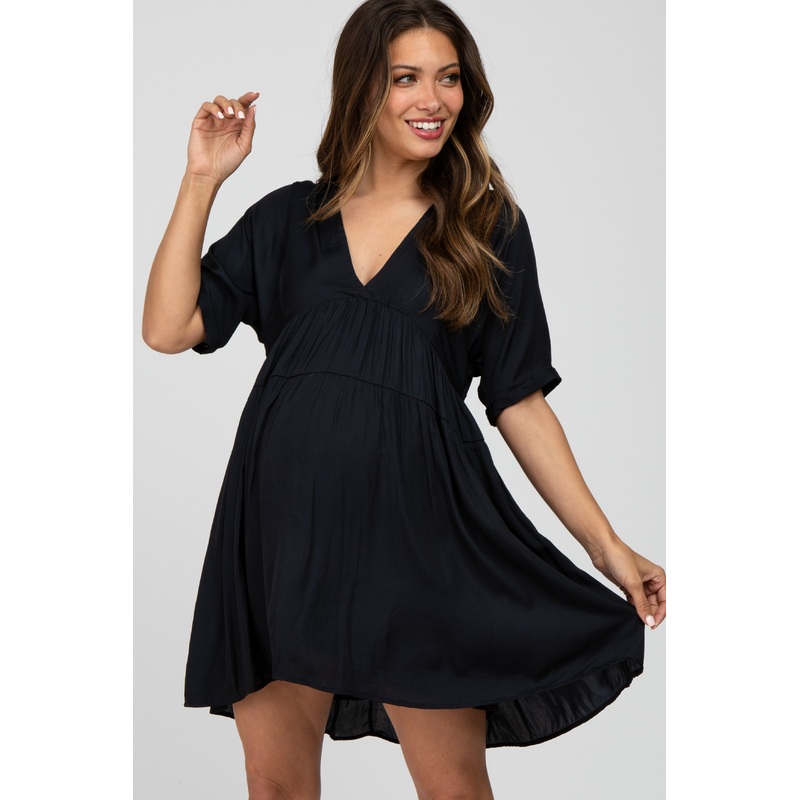 Black Babydoll Maternity Mini Dress