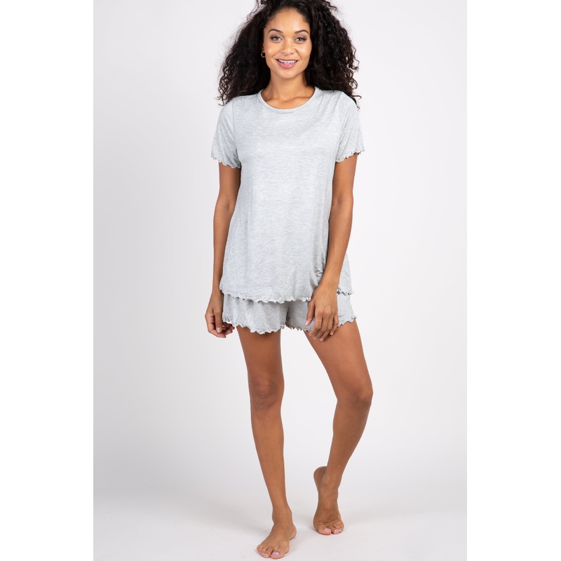 Heather Grey Ruffle Trim Pajama Set