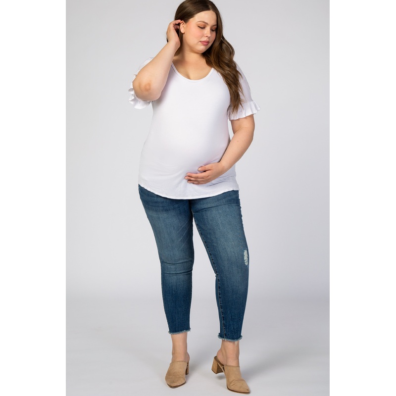 Medium Wash Cropped Plus Maternity Jeans