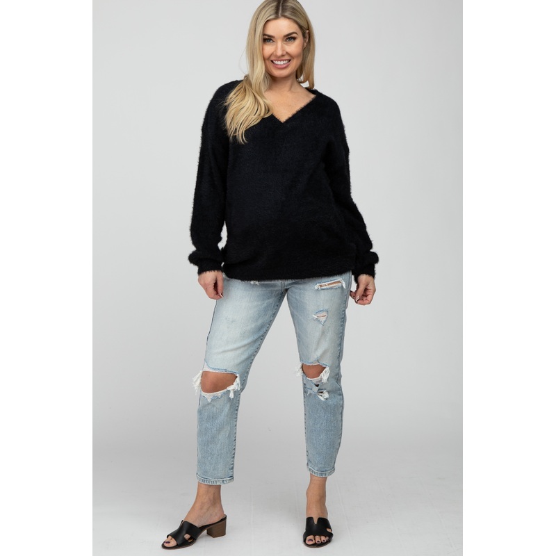 Light Blue Distressed Maternity Cropped Straight Jeans