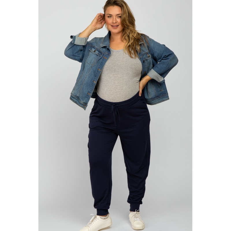 Navy Drawstring Maternity Plus Sweatpants