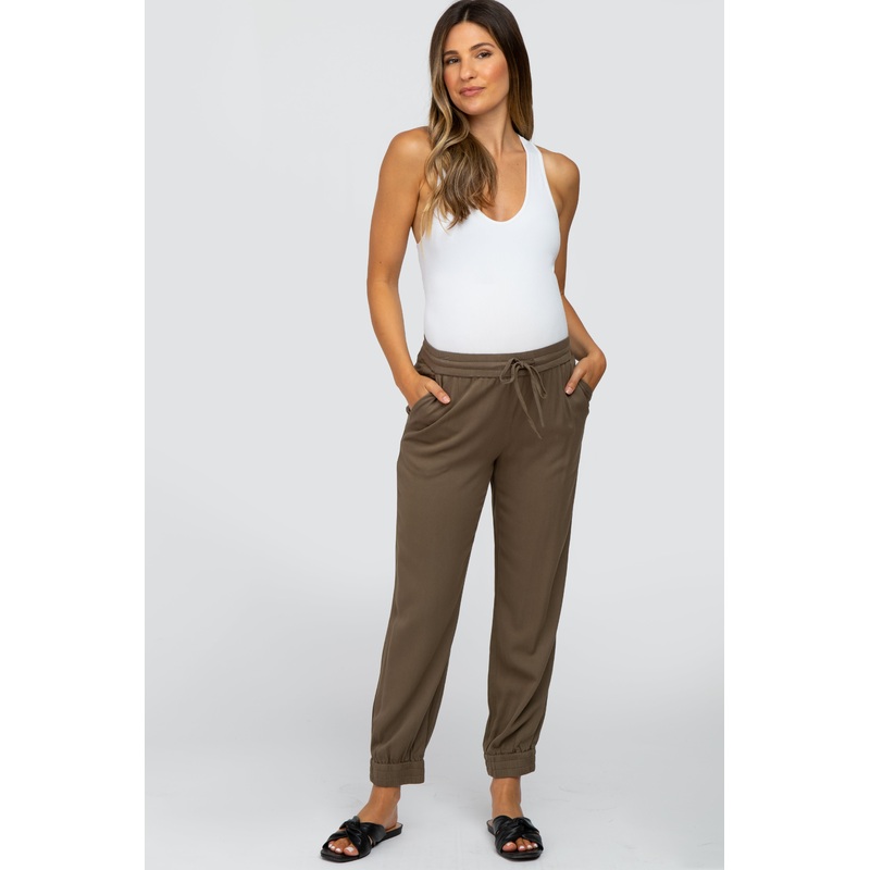 Olive Woven Maternity Joggers