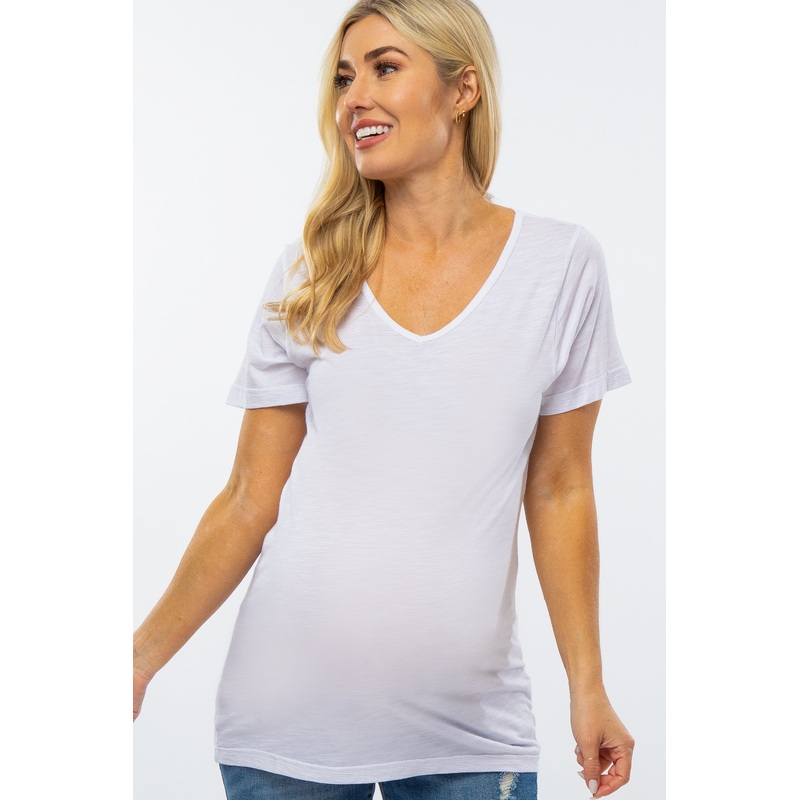 White V-Neck Maternity T Shirt