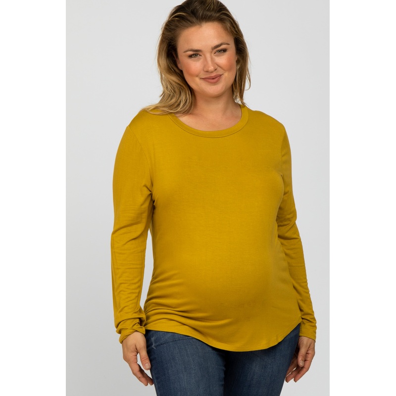 Yellow Long Sleeve Maternity Plus Top