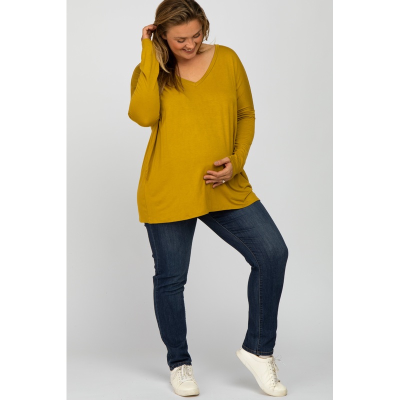 Yellow V-Neck Maternity Plus Top