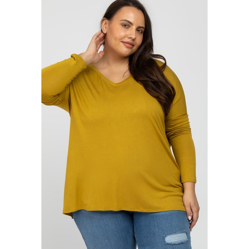 Yellow V-Neck Plus Top