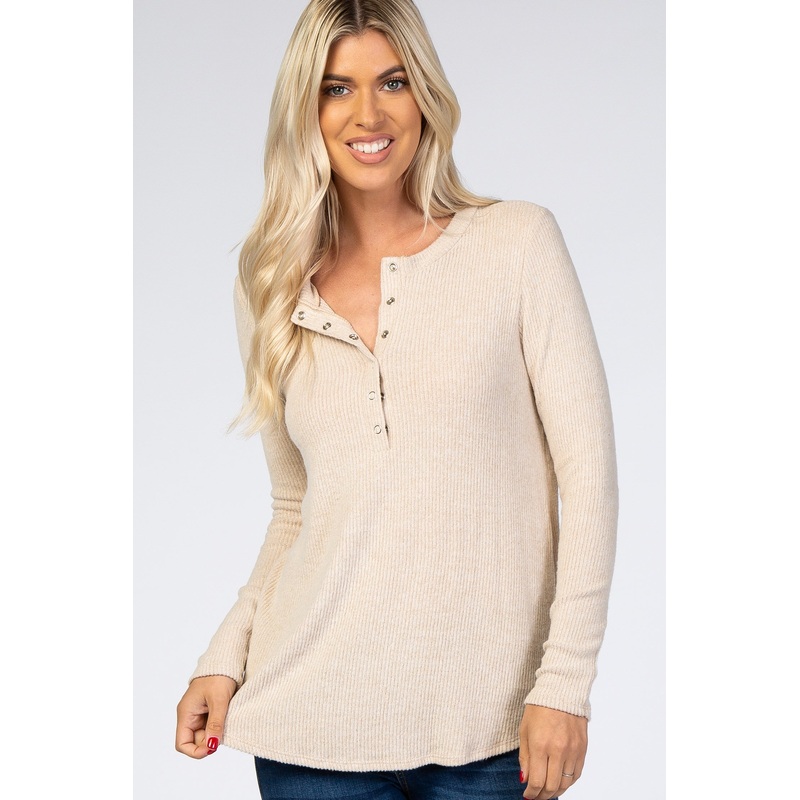 Beige Brushed Knit Ribbed Top